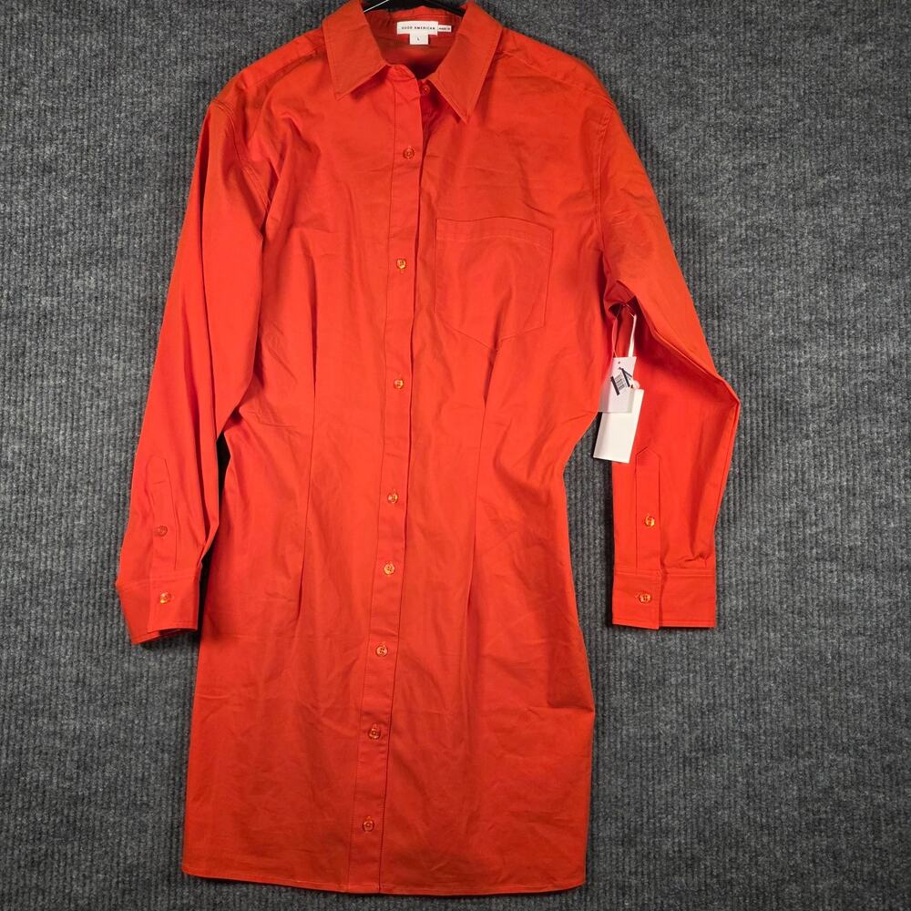 Good American‎ Shirt Dress Orange Button Front Long Sleeve Women L NWT